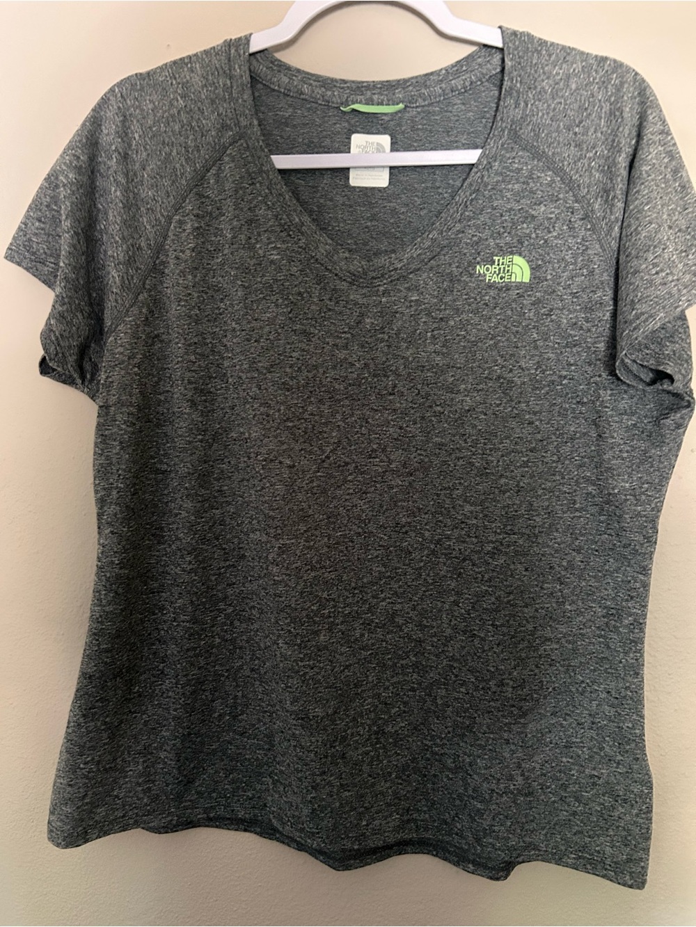 The North Face Women's Heather Gray Tee with Lime Logo